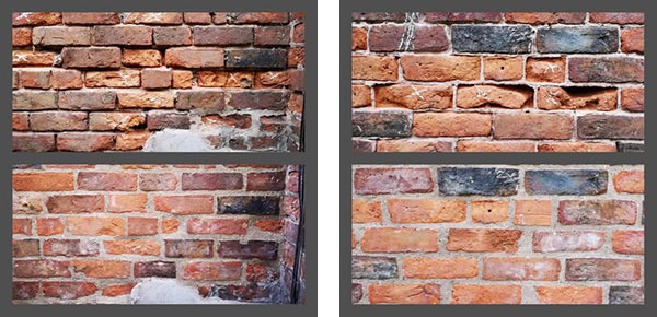 Examples of damaged brick due to inappropriate mortar mix