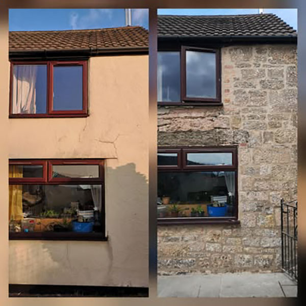 Before and after photos of lime repointing in North Wales